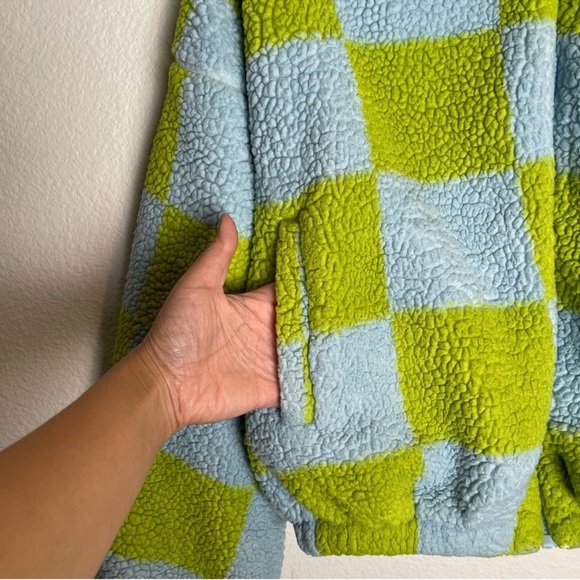 Urban Outfitters Checkered Jacket Size Small Turquoise and Green Colorful Funky - Picture 5 of 14